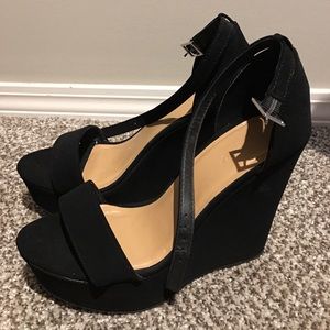 Black skinny strap wedges